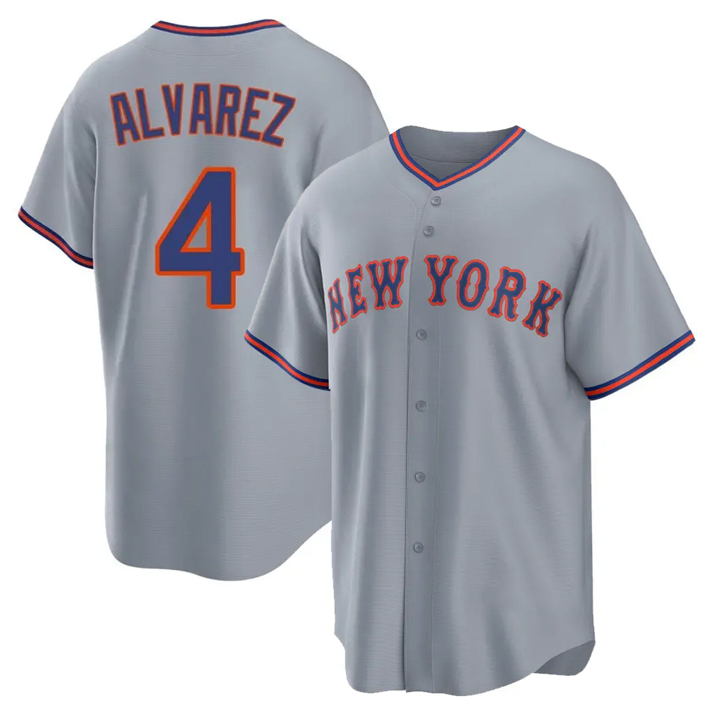 MATTH NY.Mets #4 Francisco Alvarez Player Gray Road Home Game Stitched Jerseys