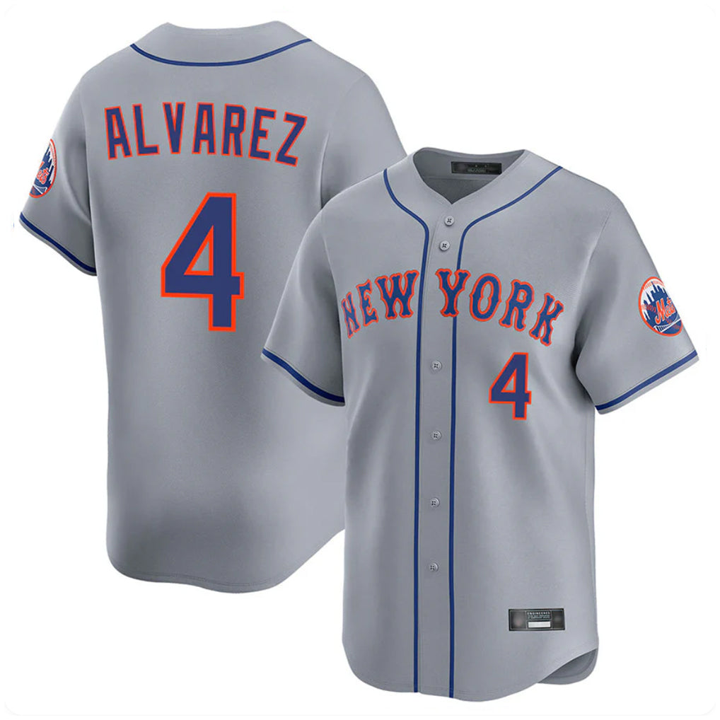 MATTH NY.Mets #4 Francisco Alvarez Player Gray Road Limited Home Stitched Jerseys