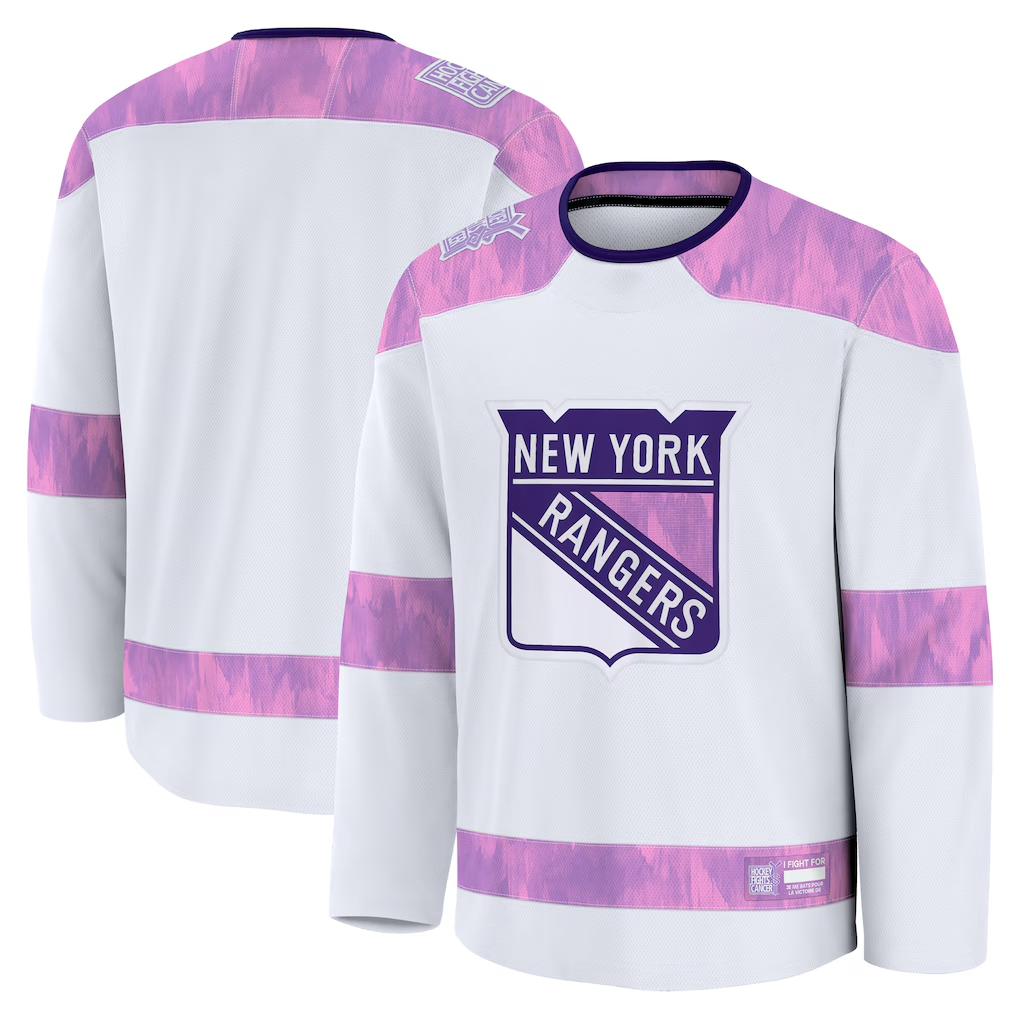 MATTH NY.Rangers White 2024 Hockey Fights Cancer Practice Jerseys