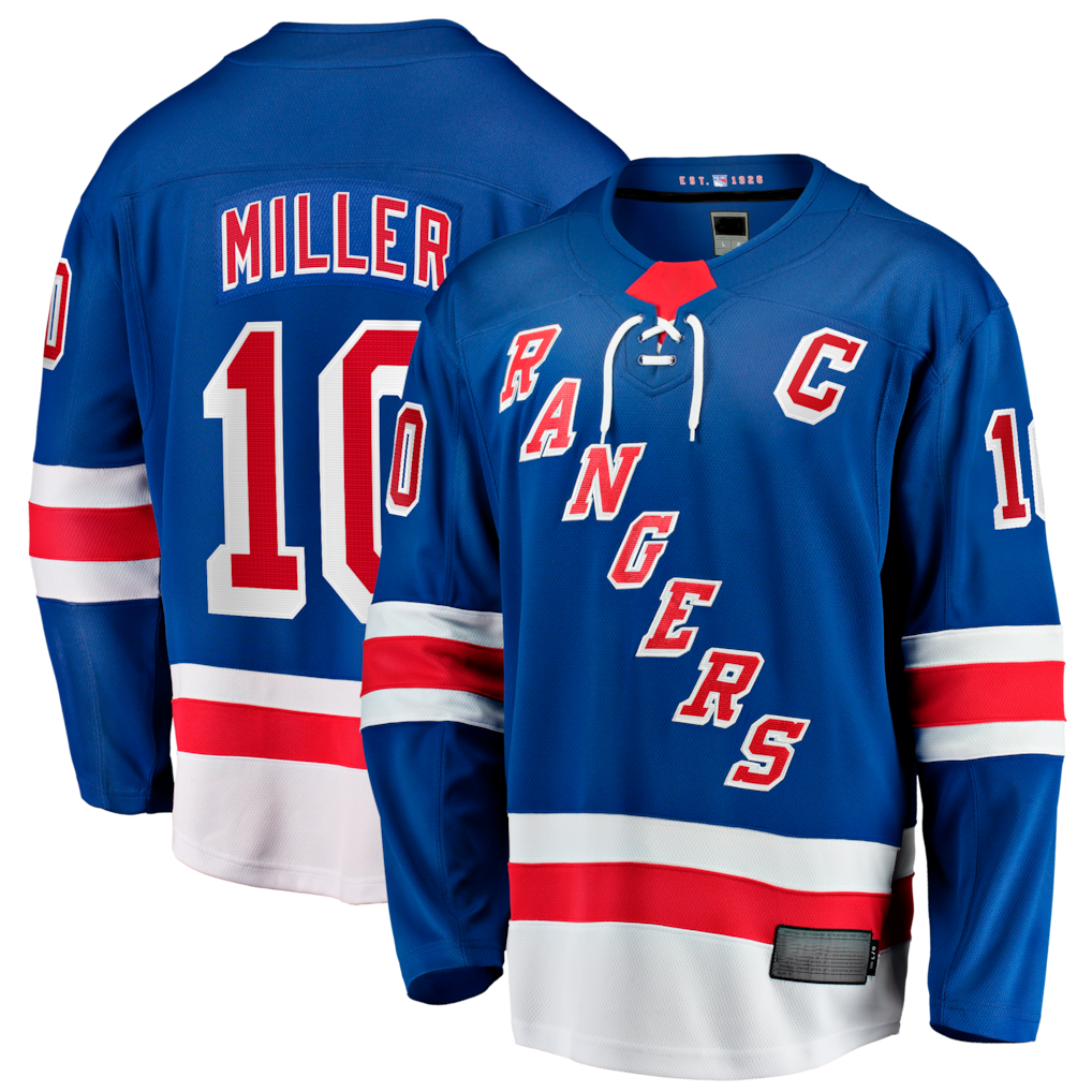 MATTH NY.Rangers #10 JT Miller Blue Home Captain's Patch Breakaway Jerseys
