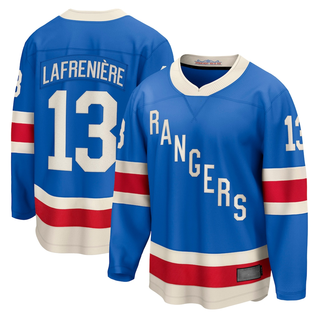 MATTH NY.Rangers #13 Alexis Lafreniere Blue Centennial Breakaway Jerseys