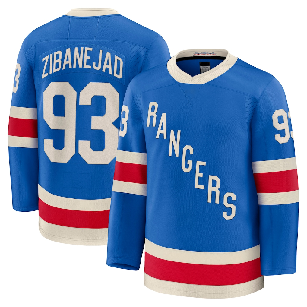 MATTH NY.Rangers #93 Mika Zibanejad Blue Centennial Premium Jerseys