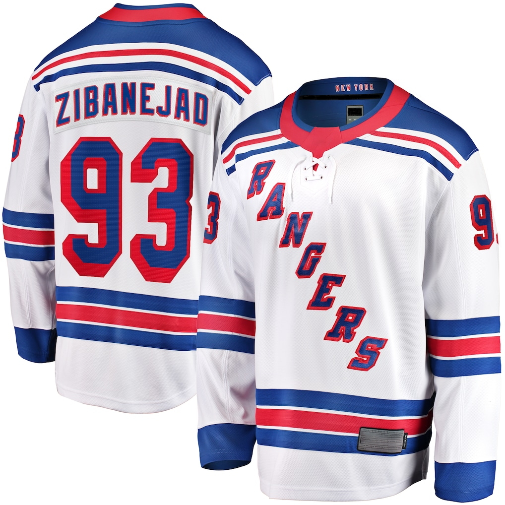 MATTH NY.Rangers #93 Mika Zibanejad White Away Premier Breakaway Player Jerseys