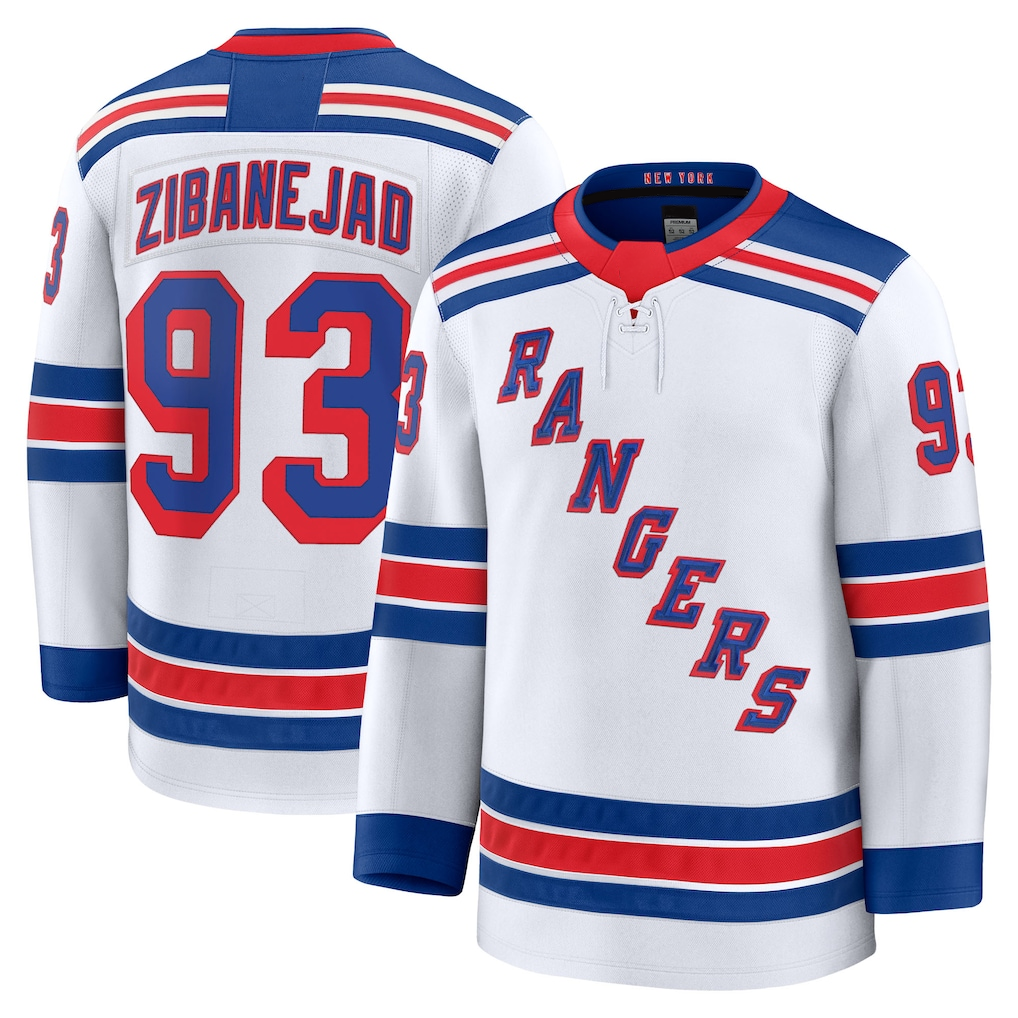 MATTH NY.Rangers #93 Mika Zibanejad White Away Premium Jerseys