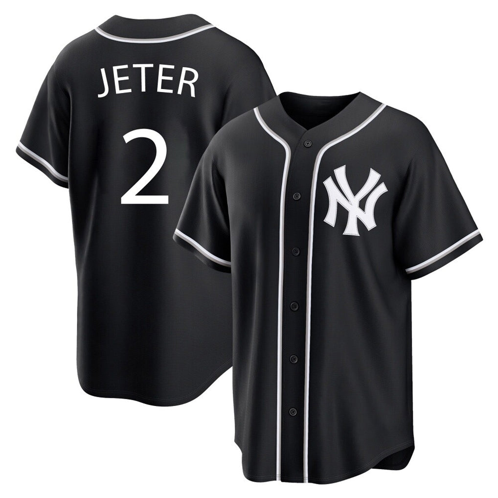 MATTH NY.Yankees #2 Derek Jeter Player Black Out Game Home Stitched Jerseys