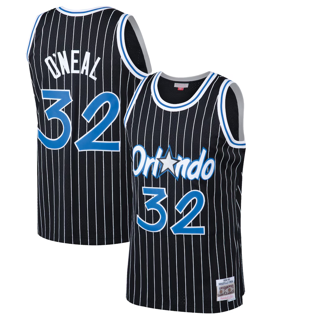 MATTH O.Magic #32 Shaquille O'Neal Mitchell & Ness Black Hardwood Classics Swingman Jerseys