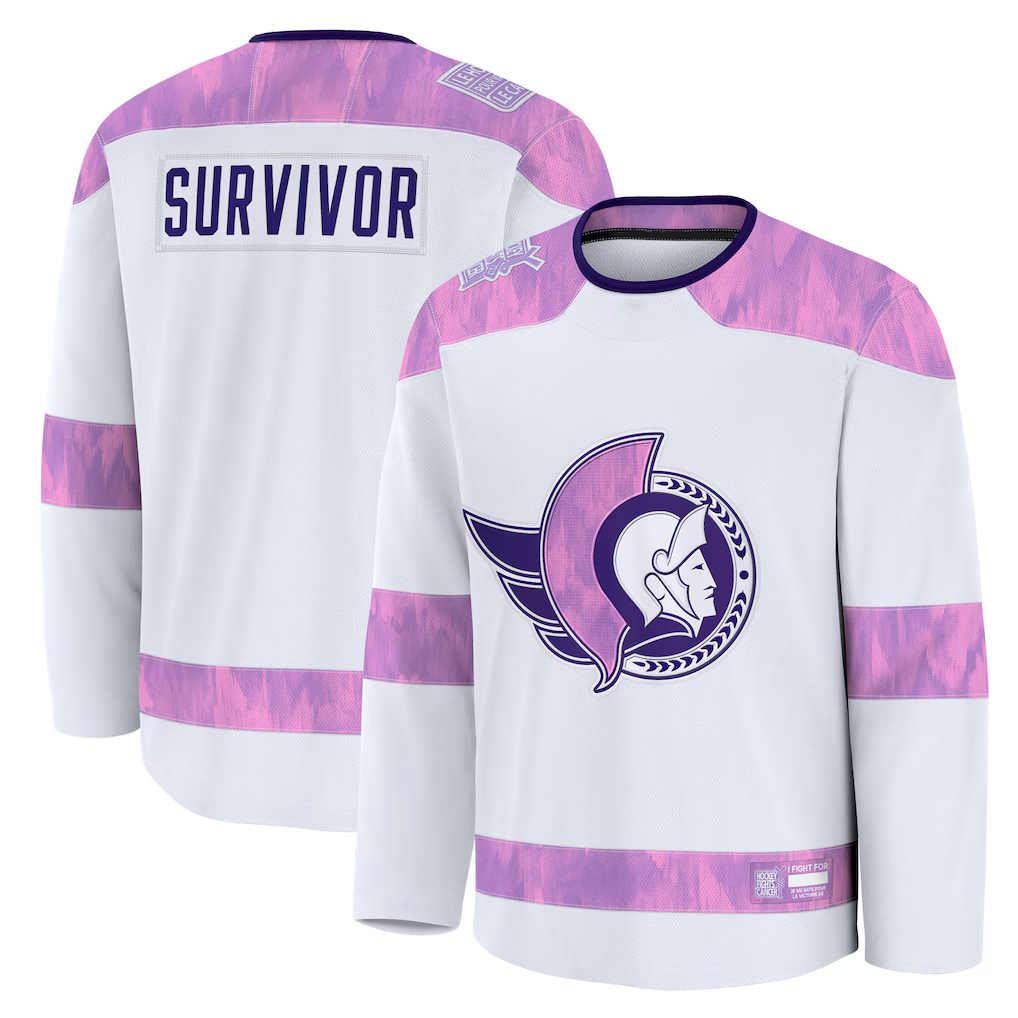 MATTH O.Senators White Hockey Fights Cancer Survivor Practice Jerseys
