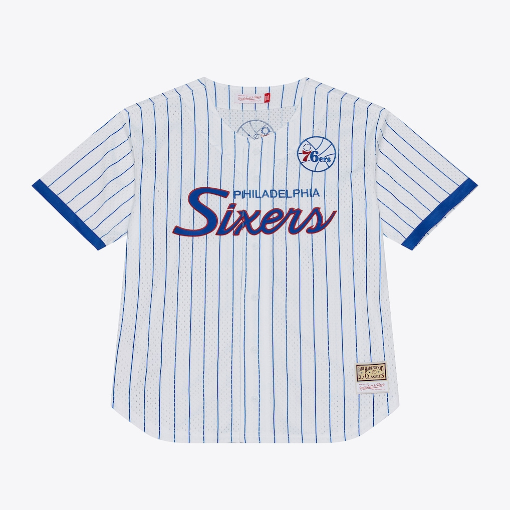 MATTH P.76ers Mitchell & Ness White Head Coach Pinstripe Mesh Full-Button Baseball Jerseys