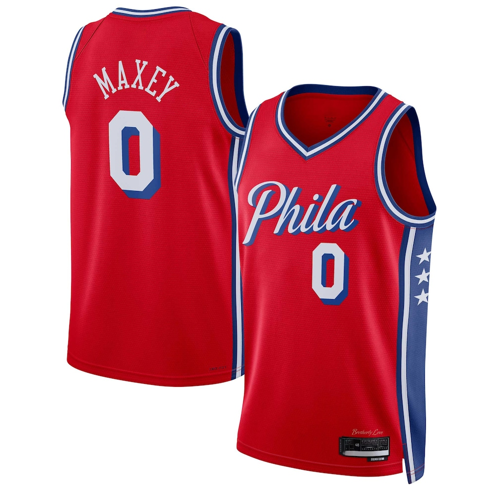 MATTH P.76ers #0 Tyrese Maxey  Red Swingman Jerseys - Statement Edition