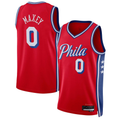 MATTH P.76ers #0 Tyrese Maxey  Red Swingman Jerseys - Statement Edition