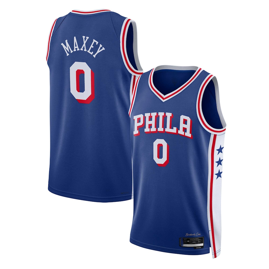 MATTH P.76ers #0 Tyrese Maxey Royal Swingman Jerseys - Icon Edition