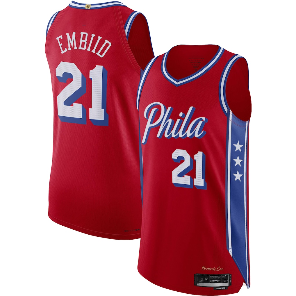 MATTH P.76ers #21 Joel Embiid Jordan Brand Red Authentic Player Jerseys - Statement Edition
