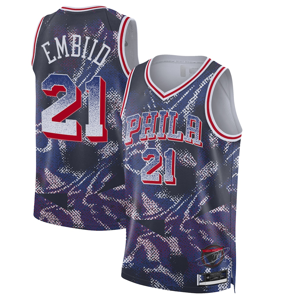 MATTH P.76ers #21 Joel Embiid Navy 2025 Select Series Swingman Player Jerseys