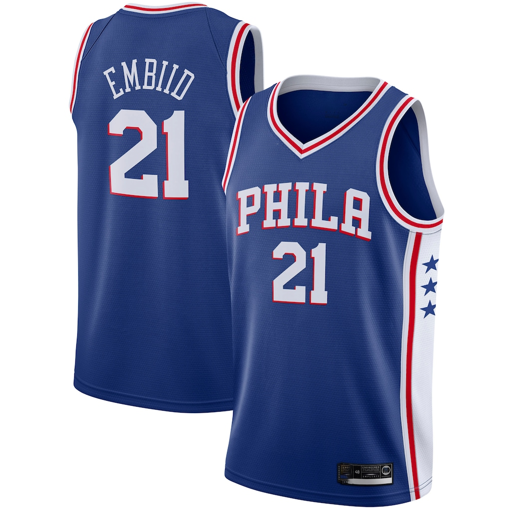 MATTH P.76ers #21 Joel Embiid Royal 2019-2020 Swingman Jerseys - Icon Edition