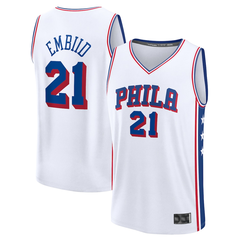 MATTH P.76ers #21 Joel Embiid White Fast Break Replica Player Jerseys - Association Edition