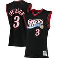 MATTH P.76ers #3 Allen Iverson Mitchell & Ness Black 200001 Big & Tall Hardwood Classics Swingman Jerseys