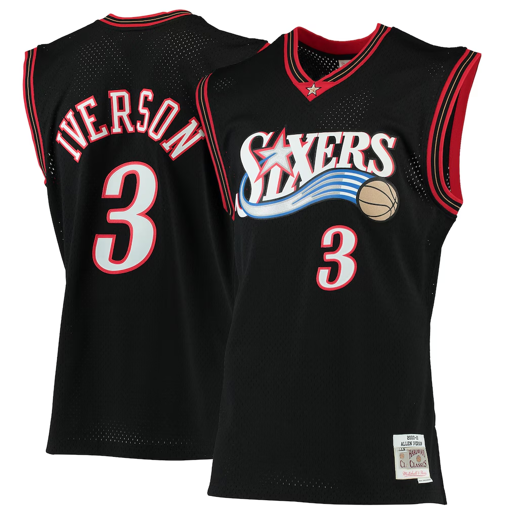 MATTH P.76ers #3 Allen Iverson Mitchell & Ness Black 2000-01 Hardwood Classics Swingman Jerseys