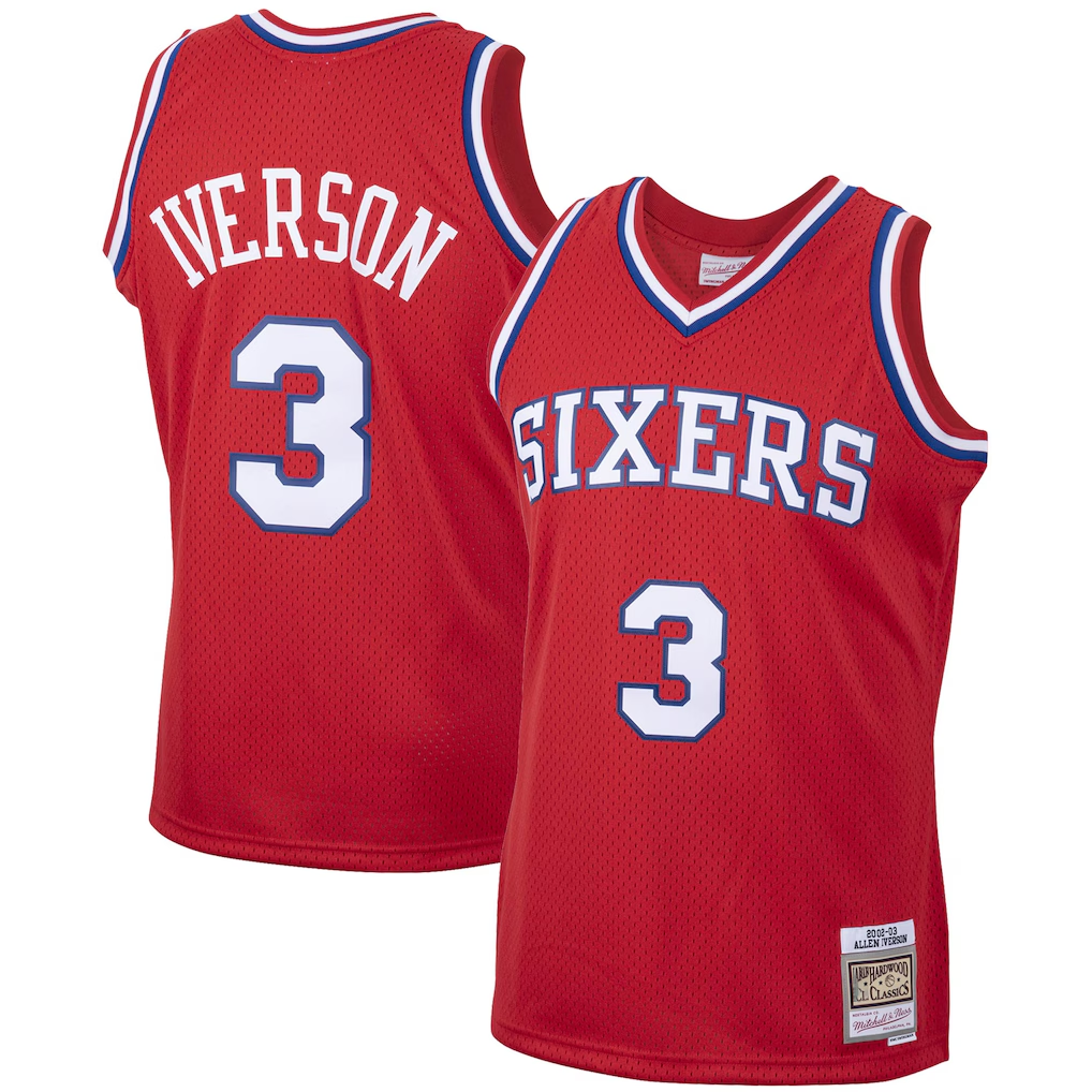 MATTH P.76ers #3 Allen Iverson Mitchell & Ness Red 2002-03 Hardwood Classics Swingman Jerseys