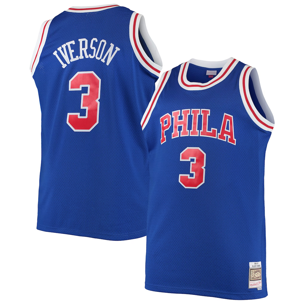 MATTH P.76ers #3 Allen Iverson Mitchell & Ness Royal 199697 Big & Tall Hardwood Classics Swingman Jerseys