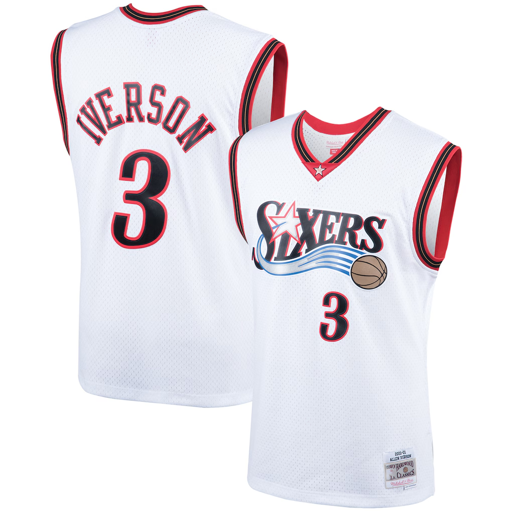 MATTH P.76ers #3 Allen Iverson Mitchell & Ness White Hardwood Classics Swingman Jerseys