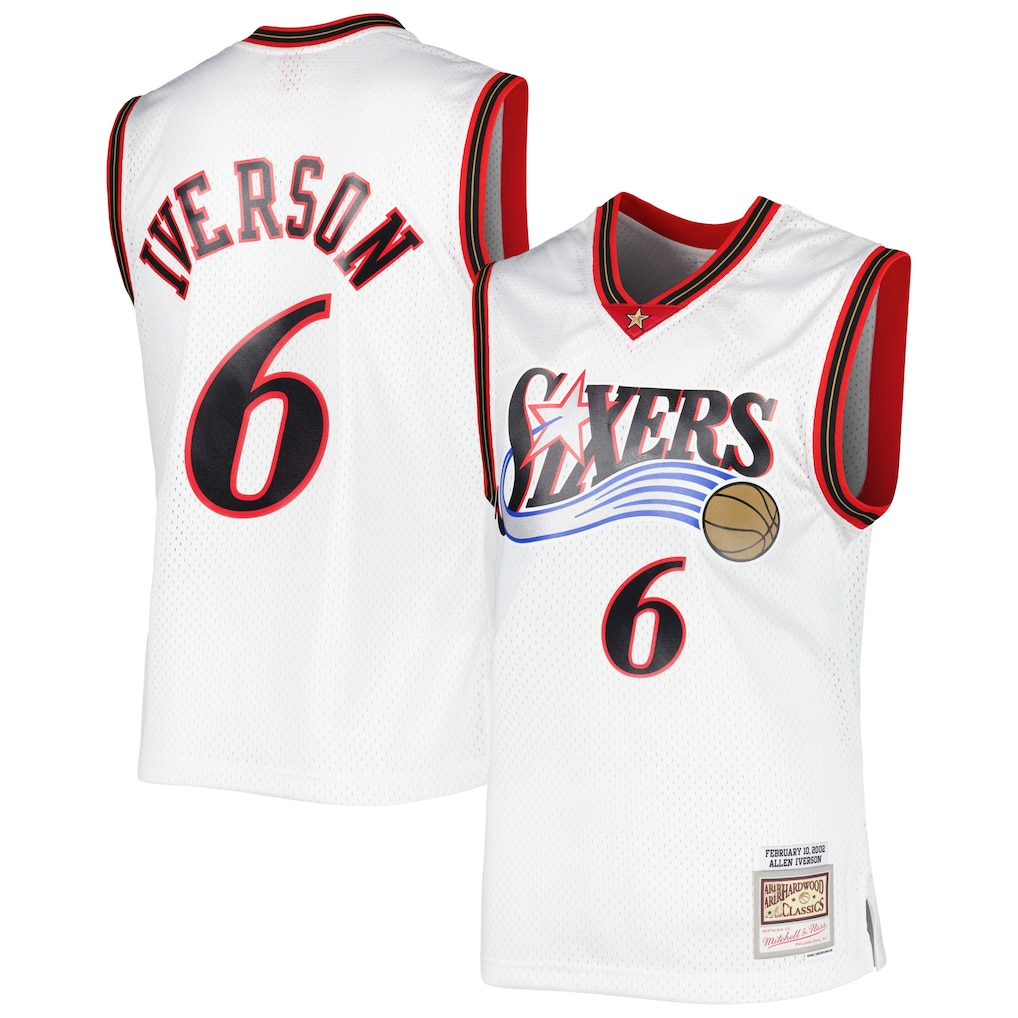 MATTH P.76ers #6 Allen Iverson Mitchell & Ness White 2002-03 Hardwood Classics Swingman Jerseys