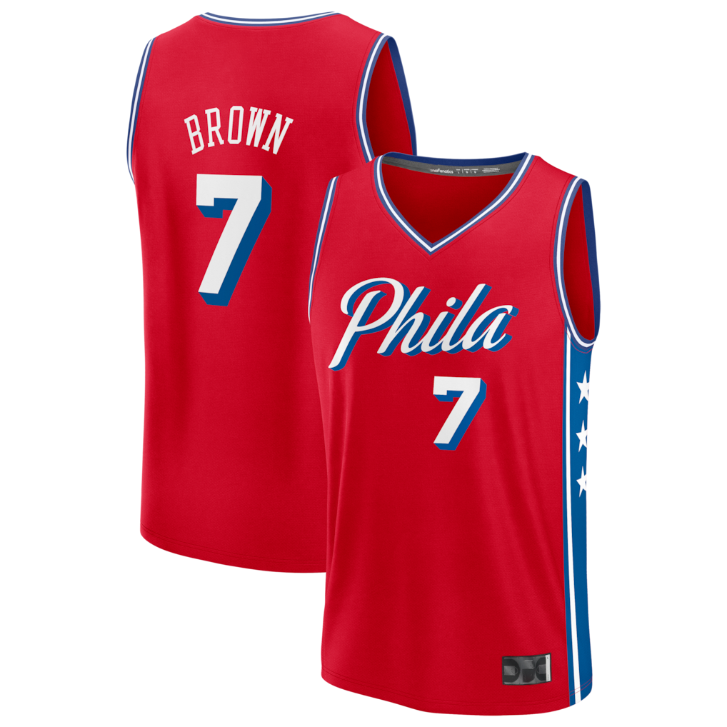 MATTH P.76ers #7 Jaylen Brown Red Fast Break Jerseys - Statement Edition