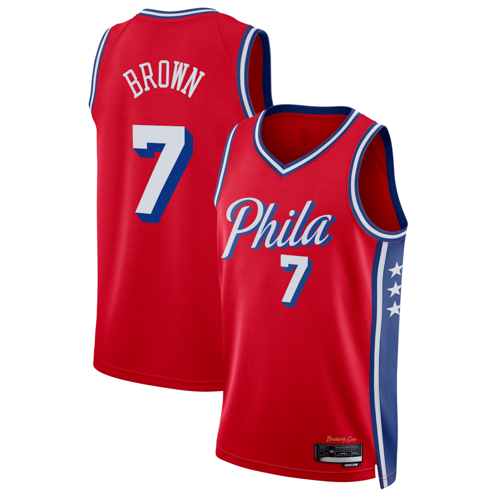 MATTH P.76ers #7 Jaylen Brown Red Swingman Jerseys - Statement Edition