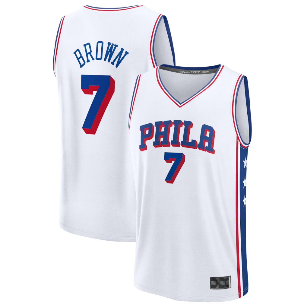 MATTH P.76ers #7 Jaylen Brown White Fast Break Jerseys - Association Edition