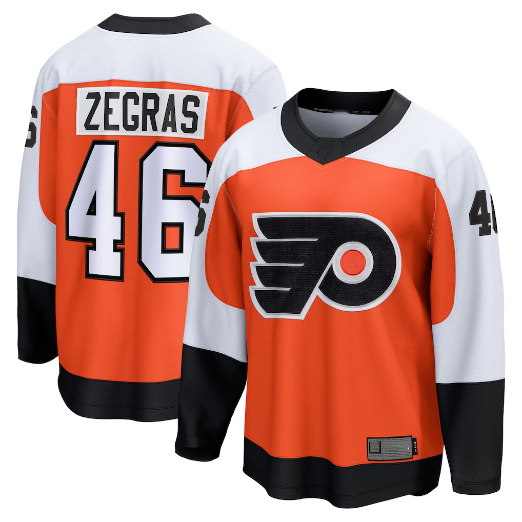 MATTH P.Flyers #46 Trevor Zegras Orange Home Premium Jerseys