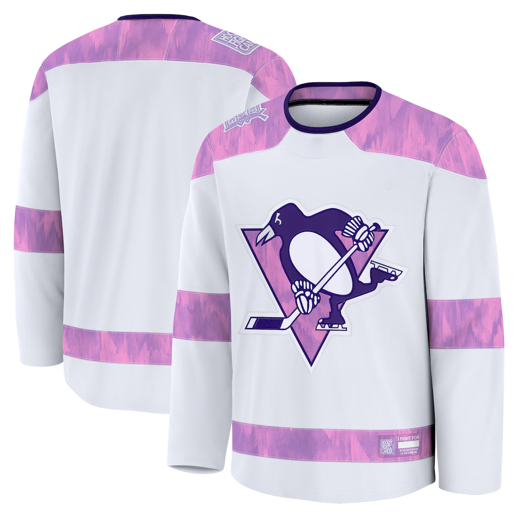 MATTH P.Penguins White 2024 Hockey Fights Cancer Practice Jerseys