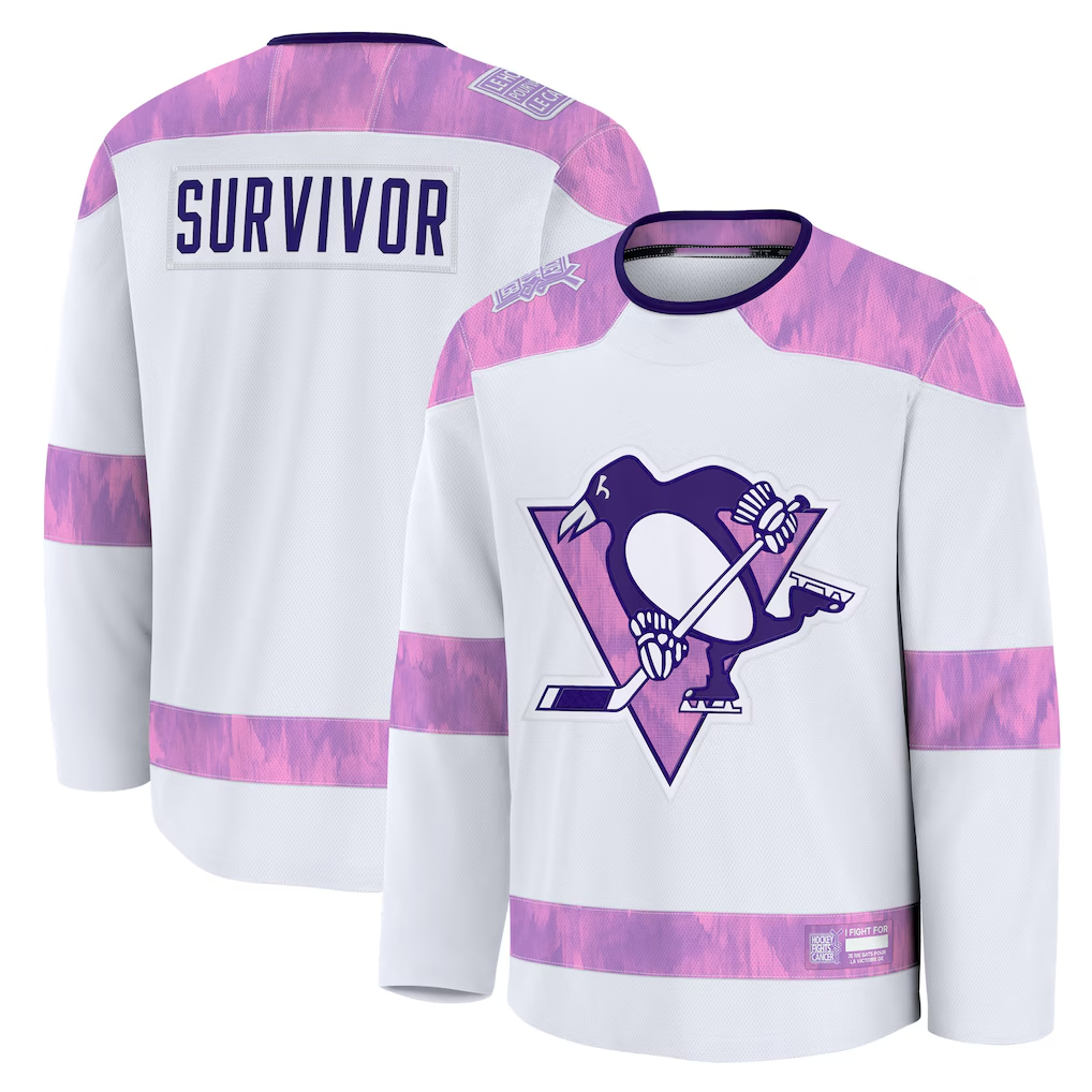 MATTH P.Penguins White Hockey Fights Cancer Survivor Practice Jerseys