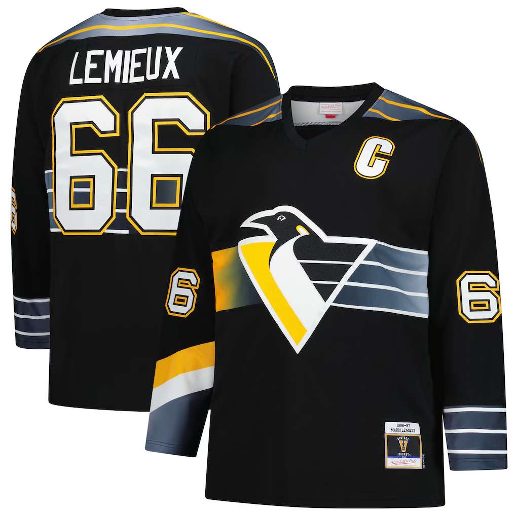 MATTH P.Penguins #66 Mario Lemieux Mitchell & Ness Black 1996-97 Blue Line 2.0 Jerseys