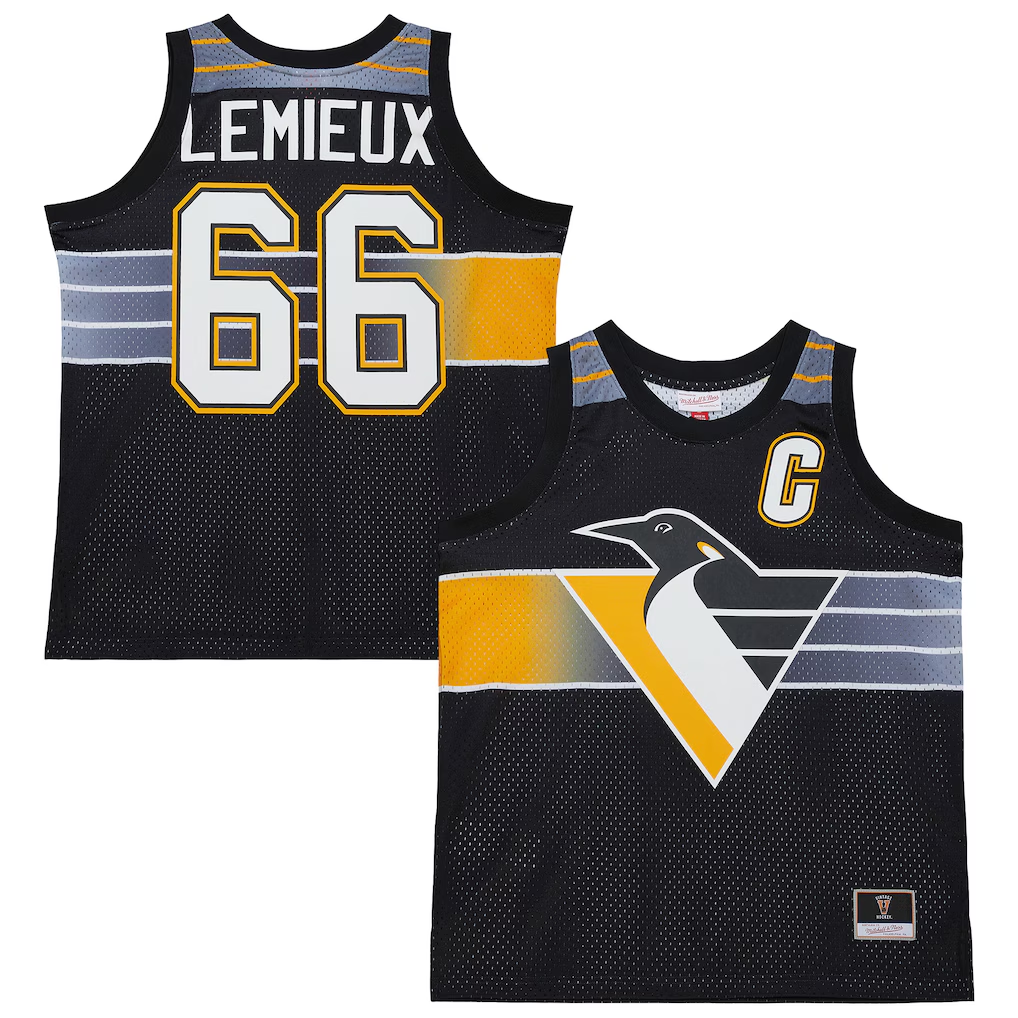 MATTH P.Penguins #66 Mario Lemieux Mitchell & Ness Black Maxxed Out Fashion Basketball Jerseys
