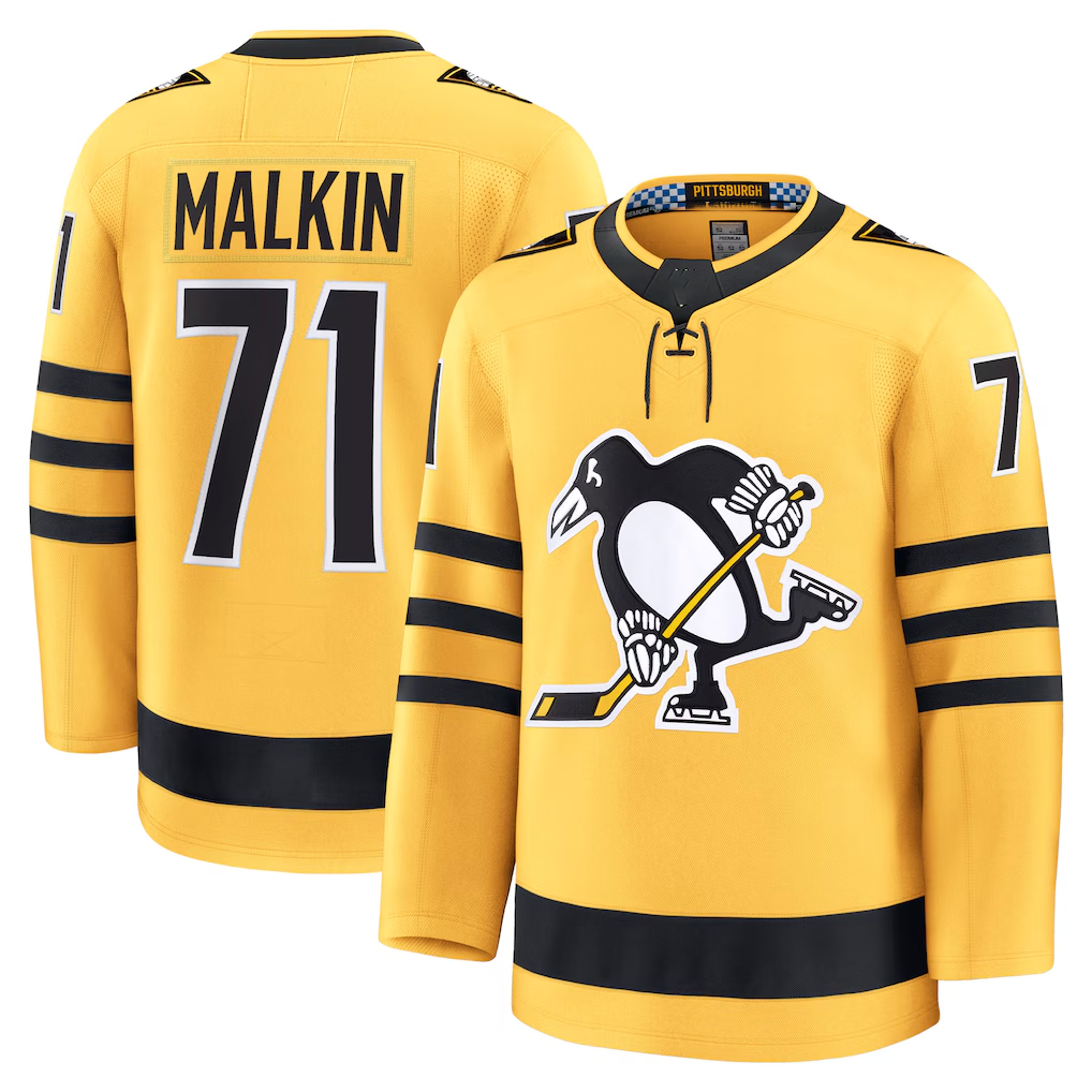 MATTH P.Penguins #71 Evgeni Malkin Gold Alternate Premium Player Jerseys