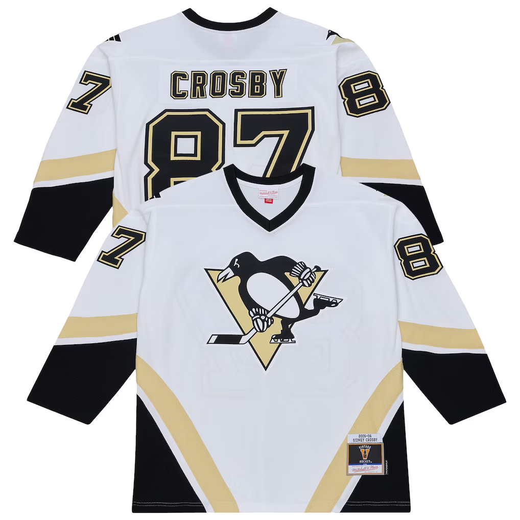 MATTH P.Penguins #87 Sidney Crosby Mitchell & Ness White 2005 Power Play Jerseys
