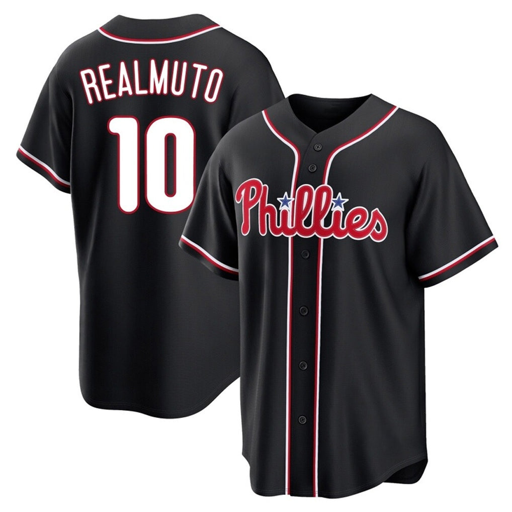 MATTH P.Phillies #10 J.T. Realmuto Player Black Fashion Out Home Game Stitched Jerseys