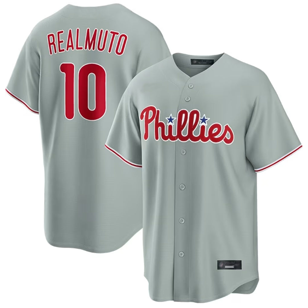 MATTH P.Phillies #10 J.T. Realmuto Player Gray Home Game Stitched Jerseys