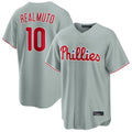 MATTH P.Phillies #10 J.T. Realmuto Player Gray Home Game Stitched Jerseys