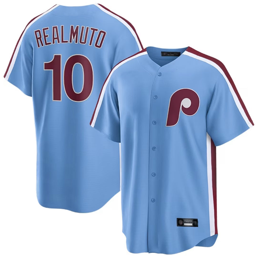 MATTH P.Phillies #10 J.T. Realmuto Player Light Blue Home Game Stitched Jerseys