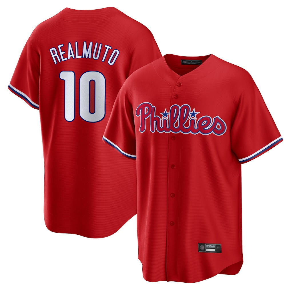 MATTH P.Phillies #10 J.T. Realmuto Player Red Home Game Stitched Jerseys