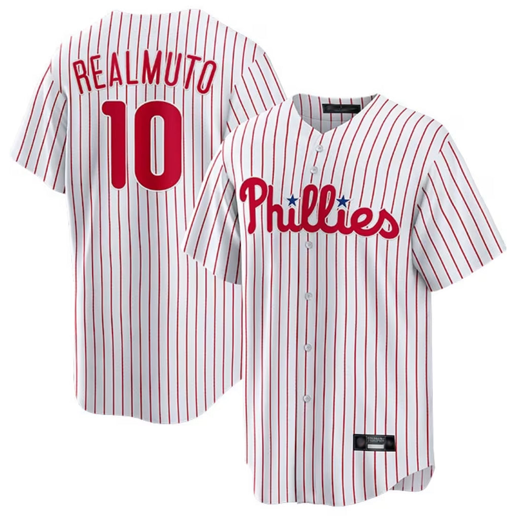 MATTH P.Phillies #10 J.T. Realmuto Player White Home Game Stitched Jerseys
