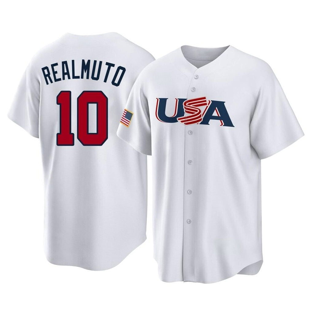 MATTH P.Phillies #10 J.T. Realmuto Player White USA World Classic Home Game Stitched Jerseys