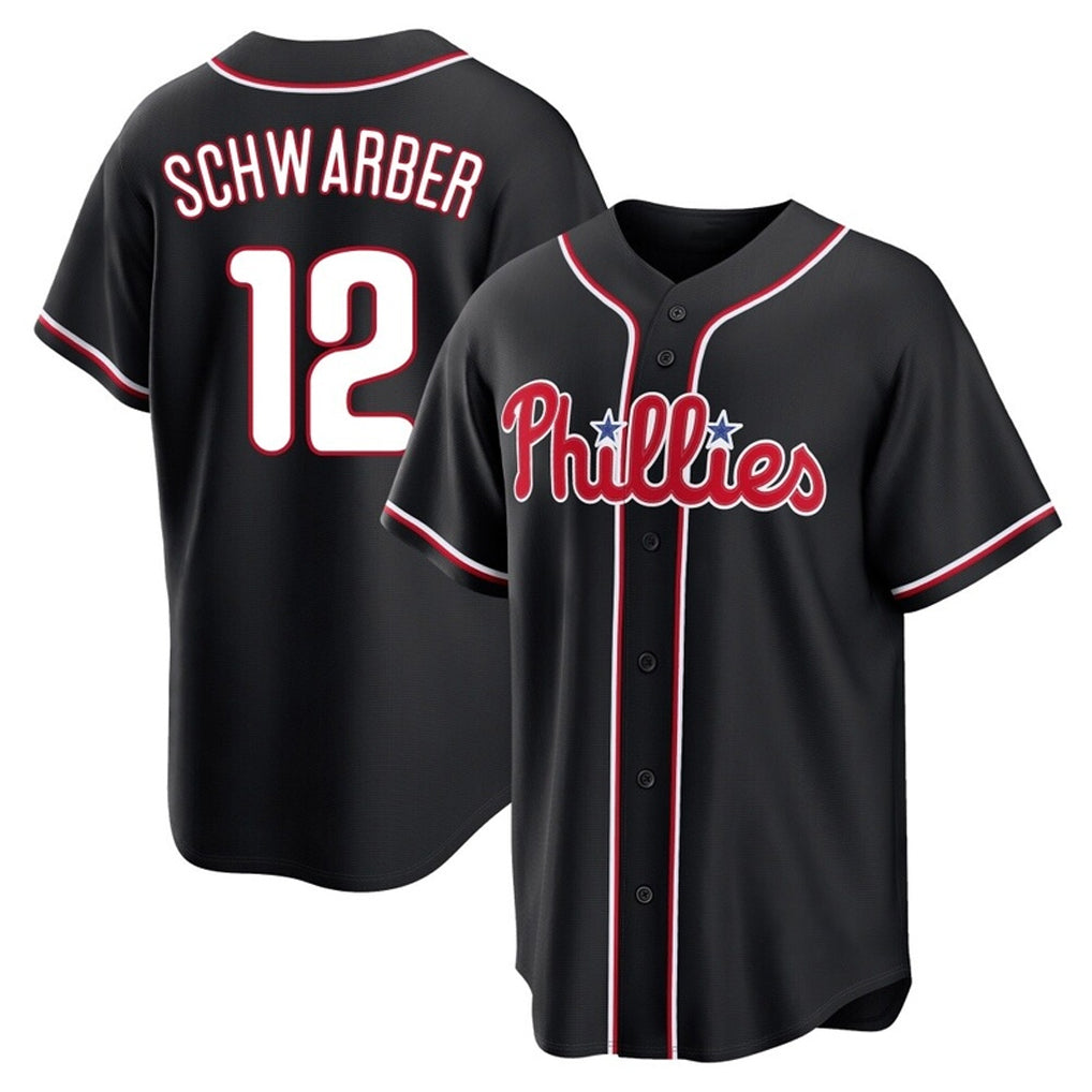 MATTH P.Phillies #12 Kyle Schwarber Player Black Fashion Out Home Game Stitched Jerseys