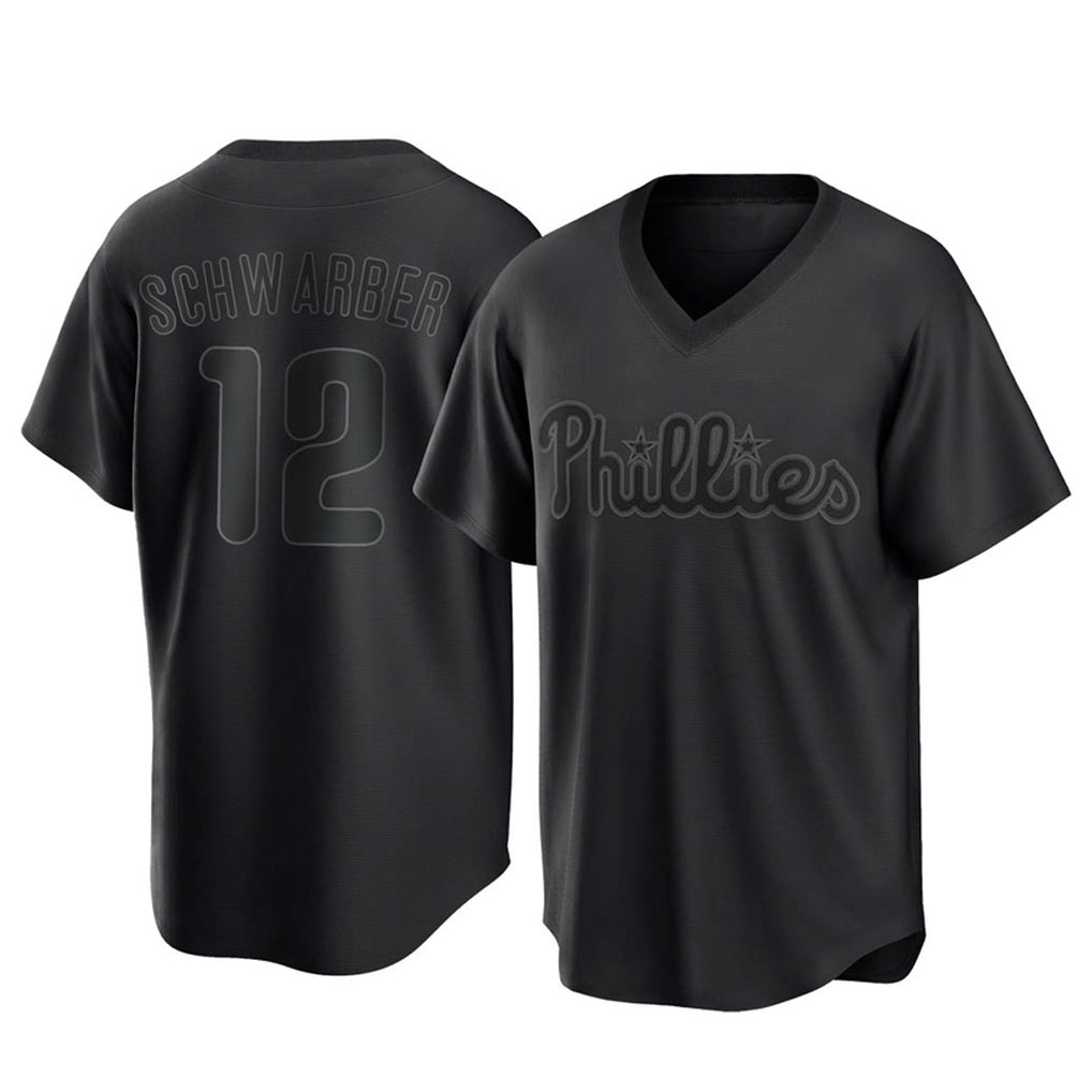 MATTH P.Phillies #12 Kyle Schwarber Player Black Pitch Fashion Limited T-shirt Stitched Jerseys