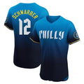 MATTH P.Phillies #12 Kyle Schwarber Player Blue City Connect Home Limited Elite Stitched Jerseys