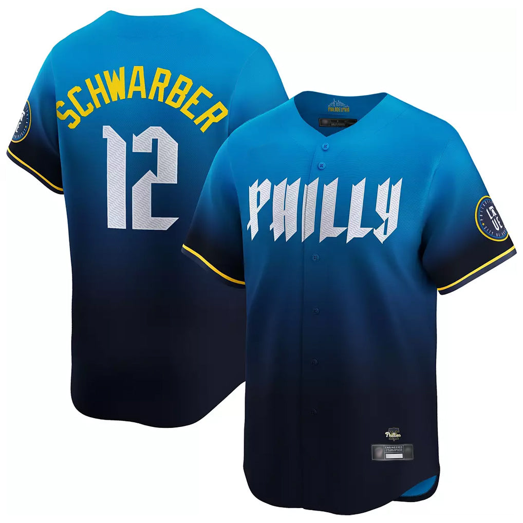 MATTH P.Phillies #12 Kyle Schwarber Player Blue City Connect Home Limited Stitched Jerseys