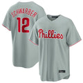 MATTH P.Phillies #12 Kyle Schwarber Player Gray Home Game Stitched Jerseys