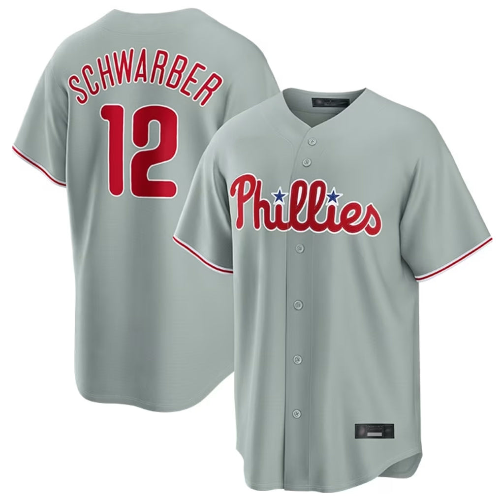 MATTH P.Phillies #12 Kyle Schwarber Player Gray Home Game Stitched Jerseys