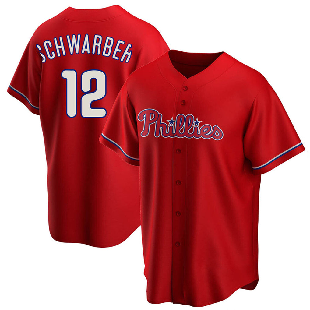MATTH P.Phillies #12 Kyle Schwarber Player Red Home Game Stitched Jerseys