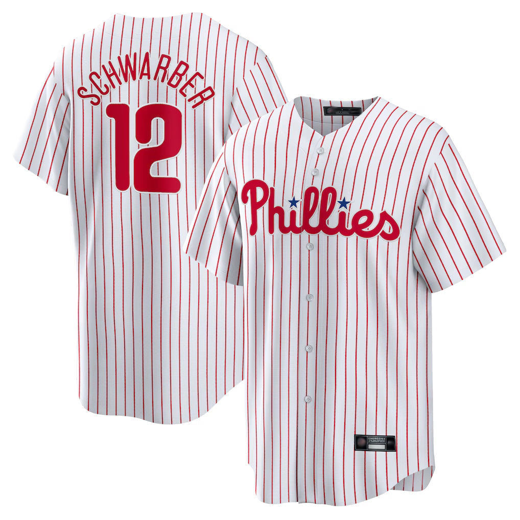 MATTH P.Phillies #12 Kyle Schwarber Player White Home Game Stitched Jerseys